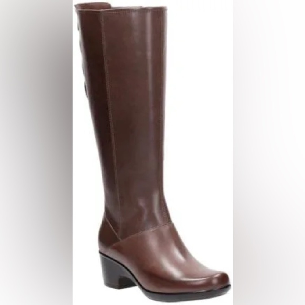 Clarks Malia Skylar Dark Brown Leather Comfort Tall Boots Size 8.5